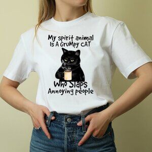 My Spirit Animal Is A Grumpy Shirt, Funny Cat Drink Coffee shirt